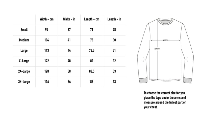Size chart for Flower Face Longsleeve - Black
